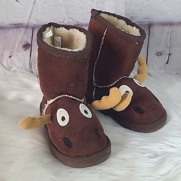 Lazy One Brown Moose Deer Buck Winter Shearling Sherpa Kids Boots Size XS 6-7 - Picture 3 of 13